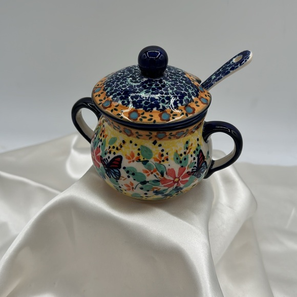 Polish Pottery Jam Jar with Spoon. - Picture 2 of 10